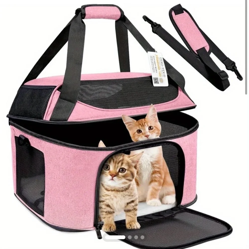 NEW Pink Pet Carrier with Black Straps